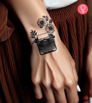 A woman with a typewriter tattoo A woman with a typewriter tattoo