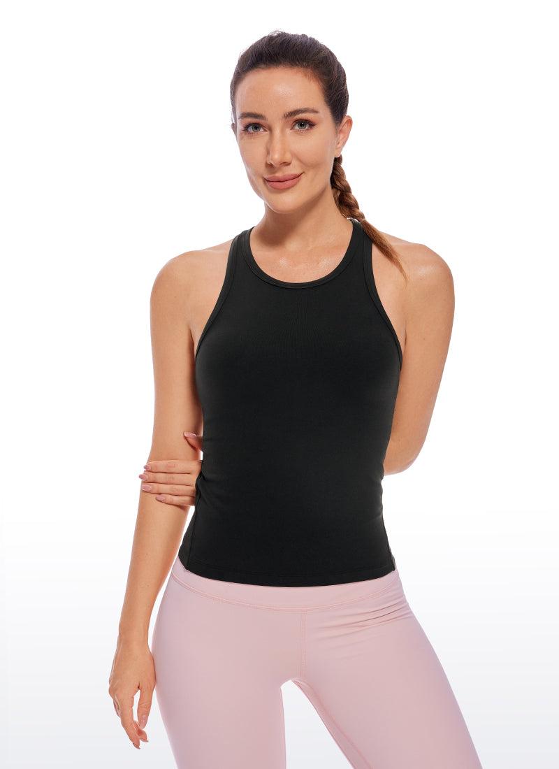 Women Basic Solid Racerback Yoga Tank Top With Built in Shelf Bra