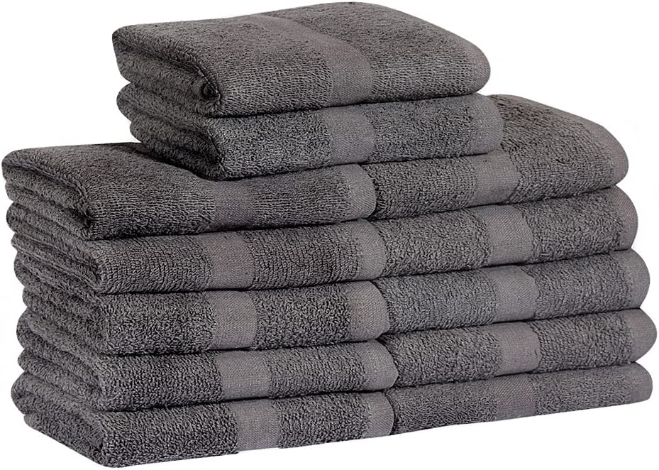 Sticky Toffee Cotton White Waffle Weave Bleach Safe Kitchen Dishcloth Towels  Set of 8, 12 in x 12 in, Absorbent Cleaning Dish Cloths, Gray Border