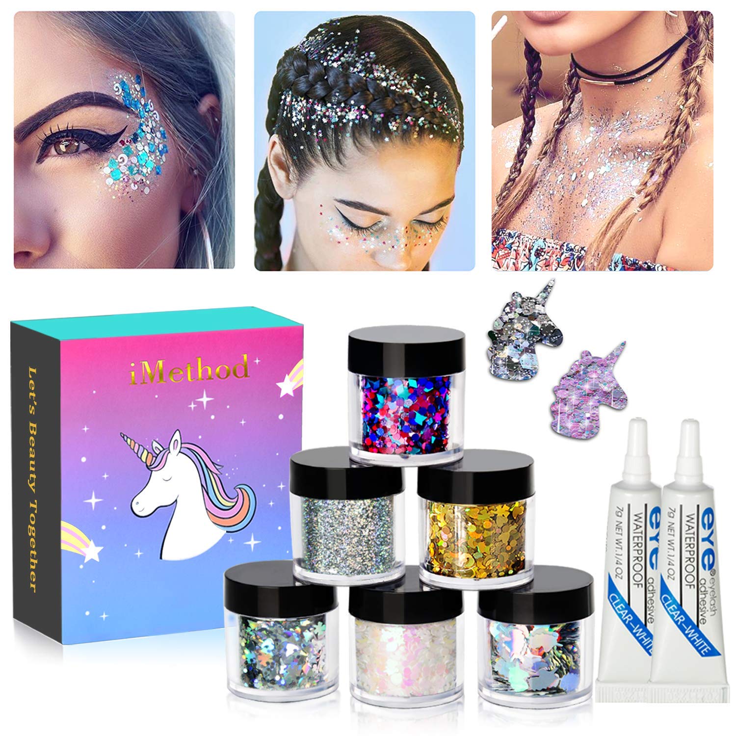 Body Glitter Holographic Chunky Glitter Gel for Festival Halloween Make-up  Face Glitter Liquid Hair Glitter for Women and Kids Easy to Use No Need  Glue Silver Glitter