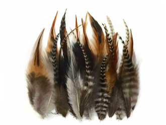 Hair Feathers Kit, 20 Feathers for Hair, Long Feather Extensions with beads  and loop tool, 100% Real Rooster Feather Accessories Brown Black White  Natural