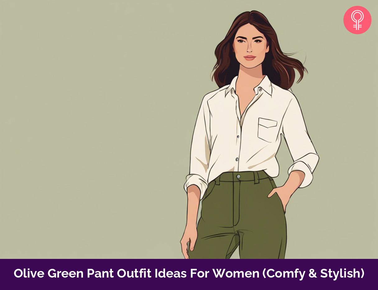 olive green pant outfit ideas for women (comfy stylish) illustration
